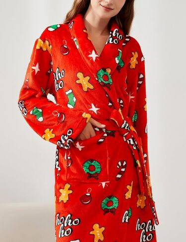 Women's Fleece Bath Robe Full Length Plush Soft Bathrobe Warm Lounge Sleepwear Robe with Pockets Gift for Mom Wife Dad Friend in Saudi Arabia