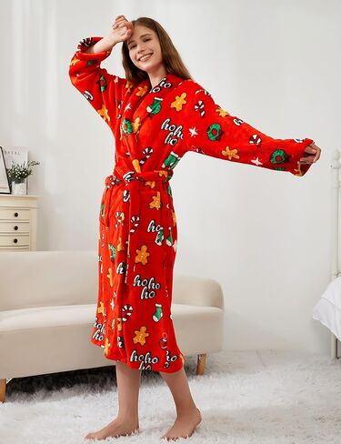 Women's Fleece Bath Robe Full Length Plush Soft Bathrobe Warm Lounge Sleepwear Robe with Pockets Gift for Mom Wife Dad Friend in Saudi Arabia
