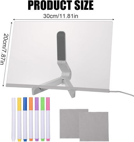 11.8"x7.9" LED Note Board with Colors, Stand & 7pcs Colored Pens & 2pcs Clean Cloth Acrylic Light Up Dry Erase Board LED Writing Desk Glow Memo Message Board for Shops, Room in Saudi Arabia