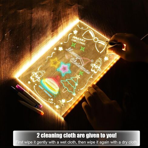 11.8"x7.9" LED Note Board with Colors, Stand & 7pcs Colored Pens & 2pcs Clean Cloth Acrylic Light Up Dry Erase Board LED Writing Desk Glow Memo Message Board for Shops, Room in Saudi Arabia