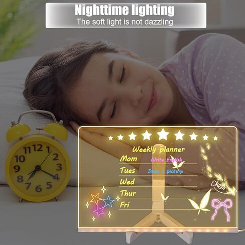 11.8"x7.9" LED Note Board with Colors, Stand & 7pcs Colored Pens & 2pcs Clean Cloth Acrylic Light Up Dry Erase Board LED Writing Desk Glow Memo Message Board for Shops, Room in Saudi Arabia