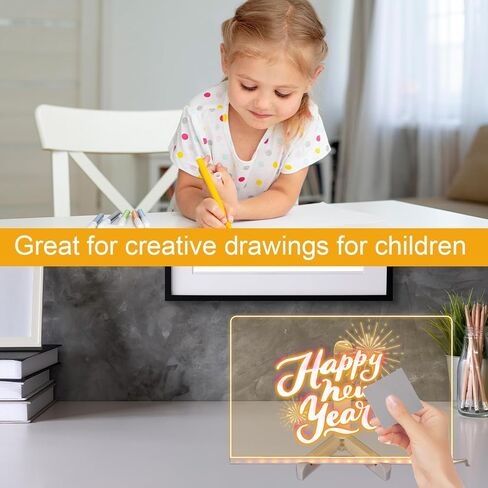 11.8"x7.9" LED Note Board with Colors, Stand & 7pcs Colored Pens & 2pcs Clean Cloth Acrylic Light Up Dry Erase Board LED Writing Desk Glow Memo Message Board for Shops, Room in Saudi Arabia