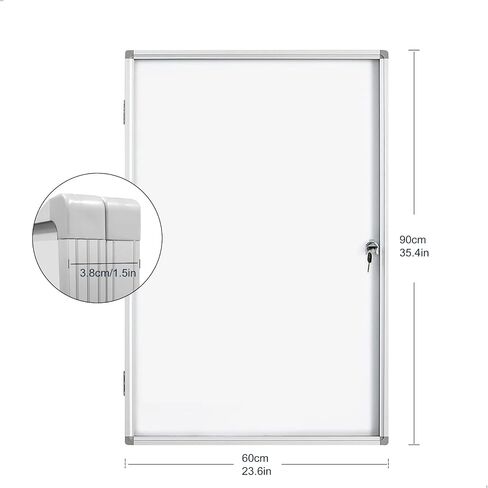 Lockable Magnetic Enclosed Dry-Erase whiteboard, Tamper-Resistant Wall-Mounted Display whiteboard, Aluminum-Framed Window whiteboard 35x24 inches (White) in Saudi Arabia