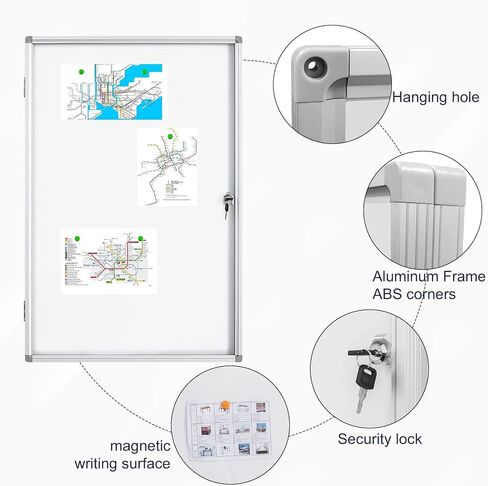Lockable Magnetic Enclosed Dry-Erase whiteboard, Tamper-Resistant Wall-Mounted Display whiteboard, Aluminum-Framed Window whiteboard 35x24 inches (White) in Saudi Arabia
