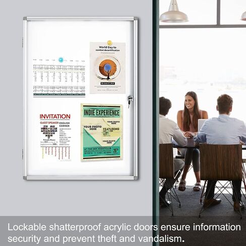Lockable Magnetic Enclosed Dry-Erase whiteboard, Tamper-Resistant Wall-Mounted Display whiteboard, Aluminum-Framed Window whiteboard 35x24 inches (White) in Saudi Arabia