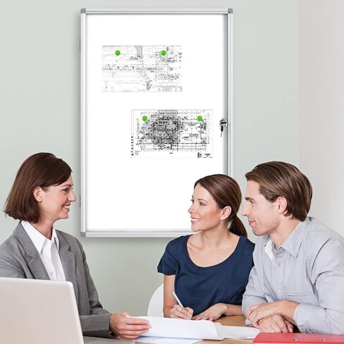Lockable Magnetic Enclosed Dry-Erase whiteboard, Tamper-Resistant Wall-Mounted Display whiteboard, Aluminum-Framed Window whiteboard 35x24 inches (White) in Saudi Arabia
