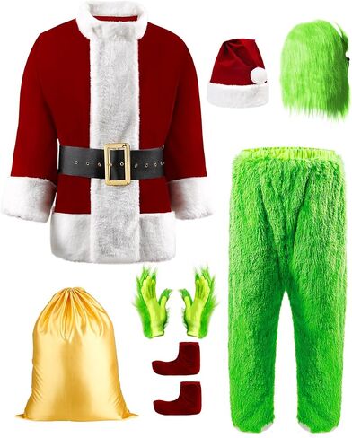 Adult Santa Costume with Mask Funny Cosplay Costume Christmas Costumes Green Santa Suit Santa Claus Costume for Men in Saudi Arabia