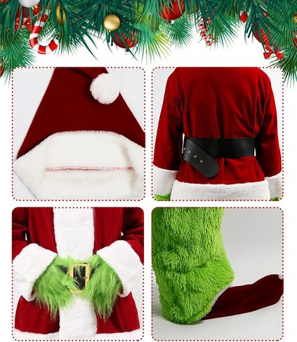 Adult Santa Costume with Mask Funny Cosplay Costume Christmas Costumes Green Santa Suit Santa Claus Costume for Men in Saudi Arabia