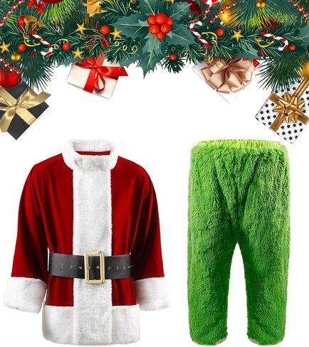 Adult Santa Costume with Mask Funny Cosplay Costume Christmas Costumes Green Santa Suit Santa Claus Costume for Men in Saudi Arabia