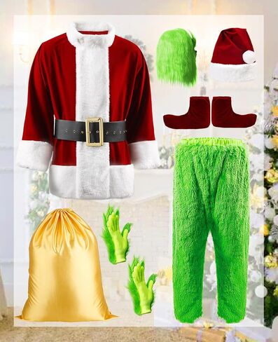 Adult Santa Costume with Mask Funny Cosplay Costume Christmas Costumes Green Santa Suit Santa Claus Costume for Men in Saudi Arabia