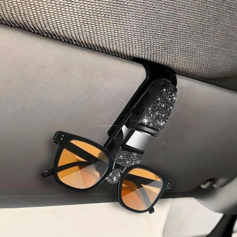 2 Pack Glasses Holders for Car Sun Visor, Bling Crystal Rhinestones Sunglasses Mount with Ticket Card Clip, Clip 360 Degree Rotational Sunglass Holder for Car, Universal for All Cars (AB Color) in Kuwait