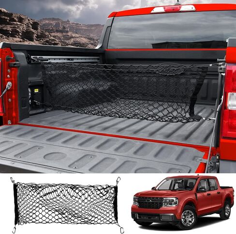 Mabett Truck Bed Cargo Storage Net for Ford Maverick Accessories 2022-2024, Bed Divider Organizer Mesh Net with 4 Metal Carabiners for Maverick (Storage net) in Kuwait