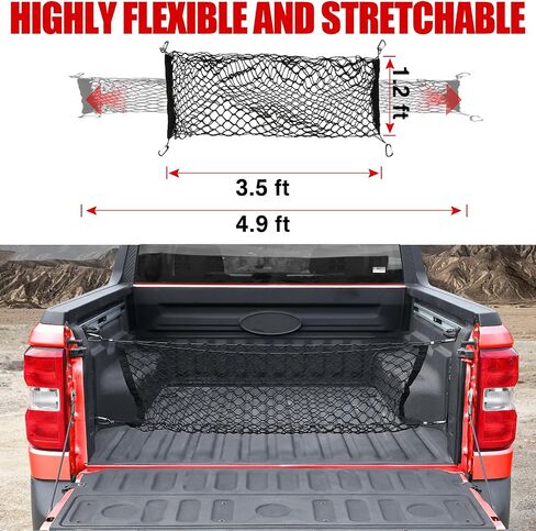 Mabett Truck Bed Cargo Storage Net for Ford Maverick Accessories 2022-2024, Bed Divider Organizer Mesh Net with 4 Metal Carabiners for Maverick (Storage net) in Kuwait