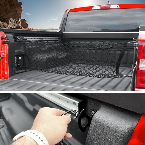 Mabett Truck Bed Cargo Storage Net for Ford Maverick Accessories 2022-2024, Bed Divider Organizer Mesh Net with 4 Metal Carabiners for Maverick (Storage net) in Kuwait