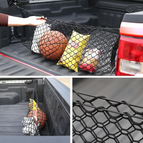 Mabett Truck Bed Cargo Storage Net for Ford Maverick Accessories 2022-2024, Bed Divider Organizer Mesh Net with 4 Metal Carabiners for Maverick (Storage net) in Kuwait