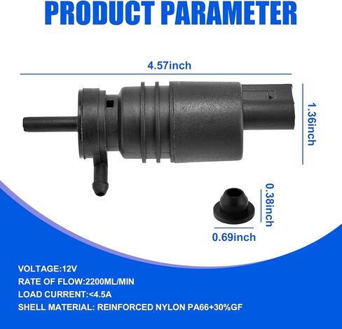 1 PC Car Front Windshield Washer Pump, PA66 Water Spray Motor with Sealing Ring, 2 Pin Standard Replacement 67128362154 67128377612 67127302588, Compatible with BMW E36 E46 E53 E86 (Black) in Saudi Arabia
