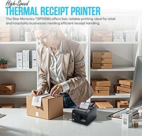 TSP143IIIU USB ONLY - NOT Bluetooth - Star Micronics Thermal Receipt Printer Bundle - 1 Year Warranty - with USB 2.0 Cable, Universal Power Cord and Microfiber Cleaning Cloth - TSP100iii-USB (Renewed) in Saudi Arabia
