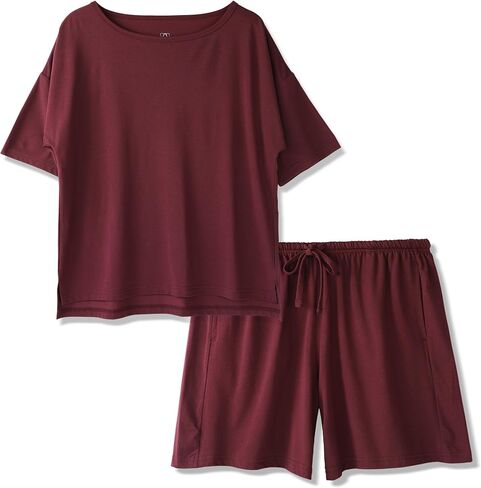 BAMBOO COOL Women's Pajama Sets 2-piece Sleepwear Lounge Sleep Set Soft Short Sleeve Tops and Shorts with Pockets in Saudi Arabia