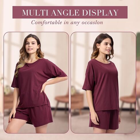 BAMBOO COOL Women's Pajama Sets 2-piece Sleepwear Lounge Sleep Set Soft Short Sleeve Tops and Shorts with Pockets in Saudi Arabia