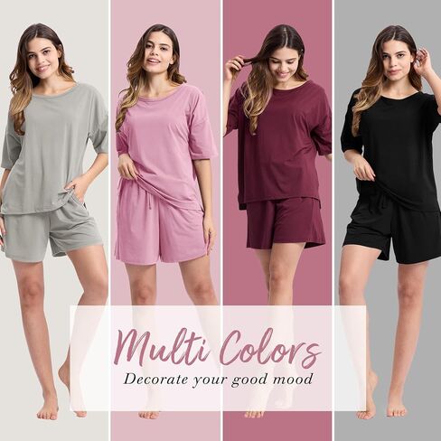 BAMBOO COOL Women's Pajama Sets 2-piece Sleepwear Lounge Sleep Set Soft Short Sleeve Tops and Shorts with Pockets in Saudi Arabia