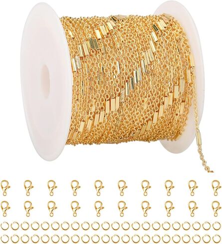 Jabogrii 5 Meters Flat Star Jewelry Making Chains 18K Gold Plated Brass Chain for Jewelry Making Handmade Chain Bulk Craft Chain Roll Jewelry Findings in Saudi Arabia
