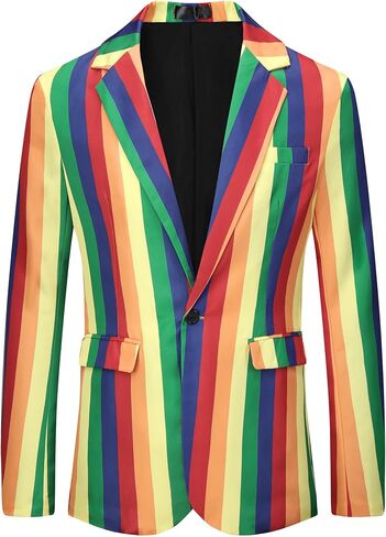 Lars Amadeus Rainbow Striped Suit Jacket for Men's Notch Lapel Prom Party Blazer Sports Coat in Saudi Arabia