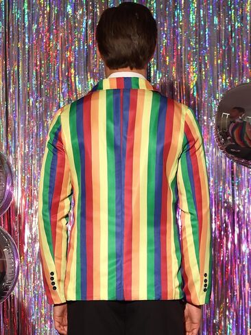 Lars Amadeus Rainbow Striped Suit Jacket for Men's Notch Lapel Prom Party Blazer Sports Coat in Saudi Arabia