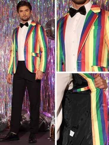 Lars Amadeus Rainbow Striped Suit Jacket for Men's Notch Lapel Prom Party Blazer Sports Coat in Saudi Arabia