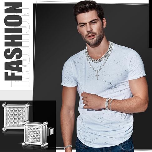 Yinkin 6 Pcs Hip Hop Jewelry Set for Men Rhinestone Link Chain Bracelet Earrings Tennis Diamond Jewelry Set for Men Gift in Saudi Arabia