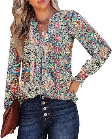 Womens V Neck Long Sleeve Blouses Tops 2024 Fall Fashion Ruffle Cuffs Dressy Casual T-Shirts in Saudi Arabia
