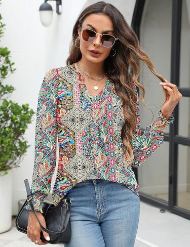 Womens V Neck Long Sleeve Blouses Tops 2024 Fall Fashion Ruffle Cuffs Dressy Casual T-Shirts in Saudi Arabia