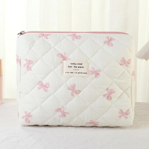 Makeup Bag, 3 PCS Quilted Makeup Bag, Cute Floral Cotton Cosmetic Bag set, Coquette Makeup Pouch Large Travel Toiletry Bag in Saudi Arabia