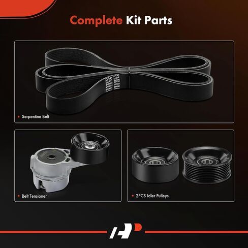 A-Premium Serpentine Drive Belt Kit W/Tensioner & Idlers Compatible with Ford Cars - F-250 1995-1996, F-250 HD 1997, F-350 1995-1997, F-Super Duty, E-350 Econoline, E-350 Econoline Club Wagon - 7.3L in Saudi Arabia