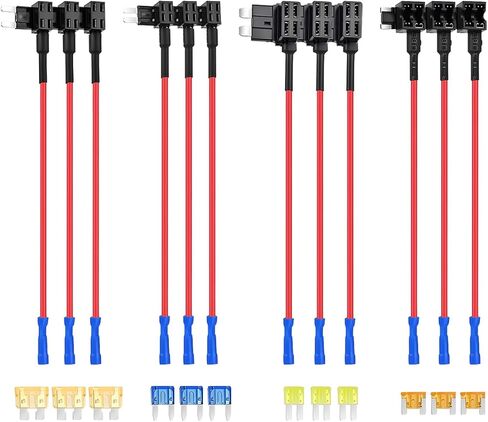 belomi 12pcs سيارة الصمامات الحنفية، 12V السيارات إضافة دائرة الصمامات الحنفية عدة، 4 أنواع مايكرو 2 القياسية البسيطة البسيطة منخفضة الملف الشخصي محول الحنفية الصمامات الصغيرة، ATO ATC ATM APM حامل منصهر، عالمي للمركبات in Kuwait