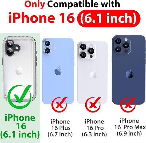 SPORTLINK for iPhone 16 Pro Case Waterproof - Built in Screen Protective, IP68 Underwater /6.6FT Military Dropproof/Dustproof/Full Body Phone Case 6.3 inch Black/Clear in Saudi Arabia