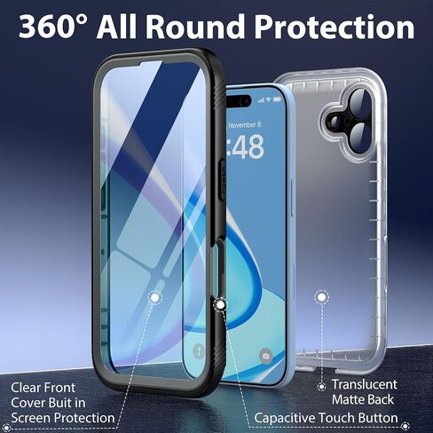 SPORTLINK for iPhone 16 Pro Case Waterproof - Built in Screen Protective, IP68 Underwater /6.6FT Military Dropproof/Dustproof/Full Body Phone Case 6.3 inch Black/Clear in Saudi Arabia