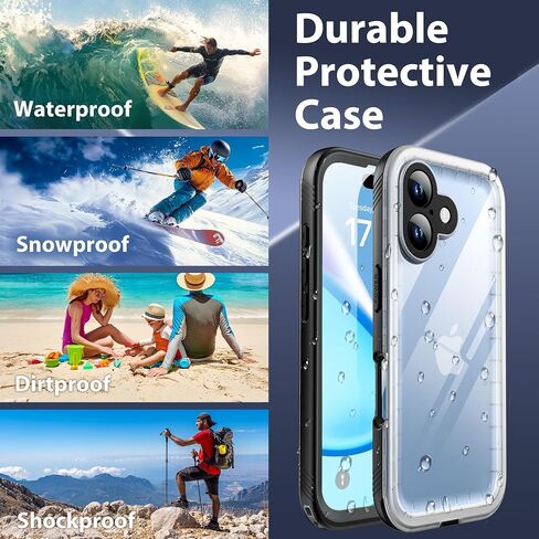 SPORTLINK for iPhone 16 Pro Case Waterproof - Built in Screen Protective, IP68 Underwater /6.6FT Military Dropproof/Dustproof/Full Body Phone Case 6.3 inch Black/Clear in Saudi Arabia