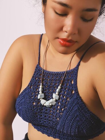 MINACHI Hippie Boho White Blue Ceramic Bead Strand Necklace, Bohemian Beach Summer Ocean Jewelry Gift for Women in Saudi Arabia