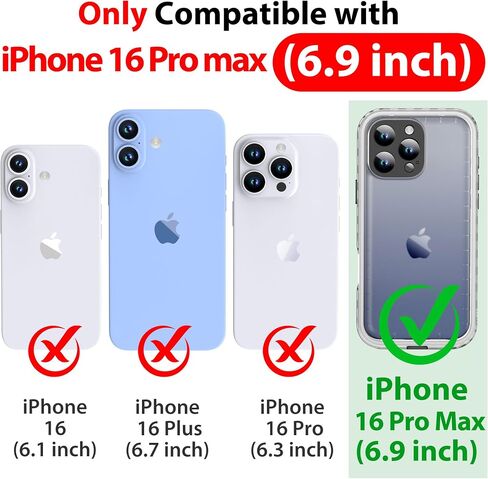 SPORTLINK for iPhone 16 Pro Case Waterproof - Built in Screen Protective, IP68 Underwater /6.6FT Military Dropproof/Dustproof/Full Body Phone Case 6.3 inch Black/Clear in Saudi Arabia