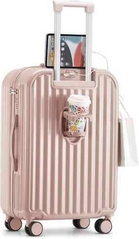 24in Hardside Luggage with Spinner Wheels and Built-in TSA Lock Durable Suitcase Rolling Luggage with USB Port Cup Holder (White) in Saudi Arabia