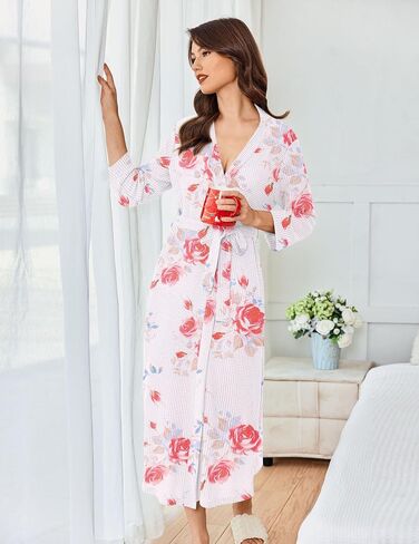 Ekouaer Women's Robe Long Waffle Knit Bathrobe Lightweight Soft Kimono Robes Loungewear S-XXL in Saudi Arabia
