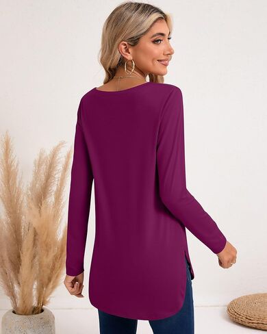 3 Pack Women's Long Sleeve T Shirts, Crewneck Side Split Tops, Round Hem Pullover Shirts, Loose Casual Tunic Tops in Saudi Arabia