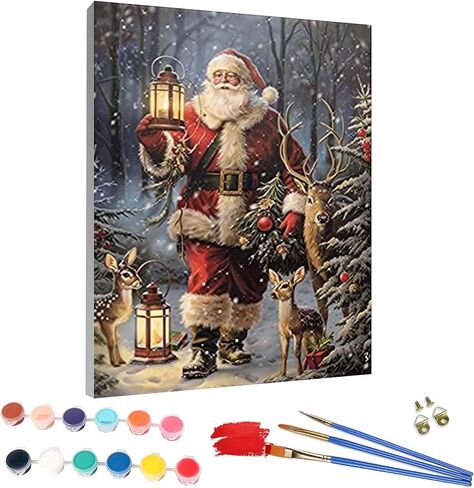 Biishow Paint by Numbers Kit for Adults Christmas Complete Set - Santa Claus Watercolor Paint Set with 40x50cm Canvas and Acrylic, DIY Art Project for Beginners and Experts - Ideal for Home Wall Decor in Saudi Arabia