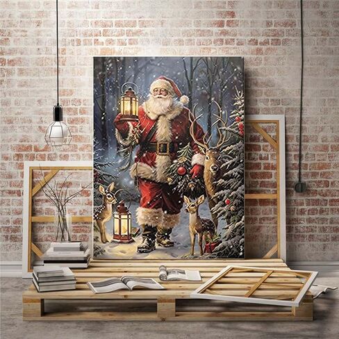 Biishow Paint by Numbers Kit for Adults Christmas Complete Set - Santa Claus Watercolor Paint Set with 40x50cm Canvas and Acrylic, DIY Art Project for Beginners and Experts - Ideal for Home Wall Decor in Saudi Arabia