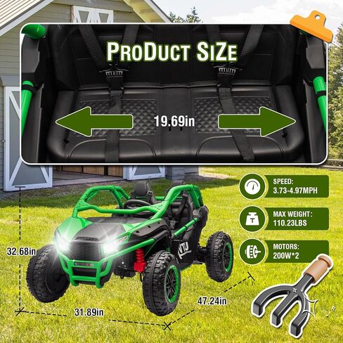 24V 2 Seater Ride On UTV for Kids w/Parents Remote Control, Power Wheels, 400W High-Power, Four-Wheel Suspension, 20" Seat, Bluetooth, MP3, USB, LED Lights, Horn, Rear Storage, 3.73-4.97 MPH, Ages 3+ in Saudi Arabia