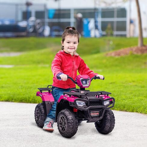 Aosom 12V Ride on ATV للأطفال، عربة أطفال كهربائية ذات 4 عجلات مع مصباح أمامي، موسيقى، MP3، إطارات مداس، رباعية للأطفال تعمل بالبطارية للأطفال الصغار، وردي in Kuwait