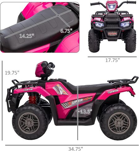 Aosom 12V Ride on ATV للأطفال، عربة أطفال كهربائية ذات 4 عجلات مع مصباح أمامي، موسيقى، MP3، إطارات مداس، رباعية للأطفال تعمل بالبطارية للأطفال الصغار، وردي in Kuwait