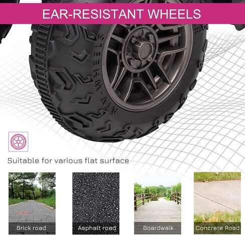 Aosom 12V Ride on ATV للأطفال، عربة أطفال كهربائية ذات 4 عجلات مع مصباح أمامي، موسيقى، MP3، إطارات مداس، رباعية للأطفال تعمل بالبطارية للأطفال الصغار، وردي in Kuwait