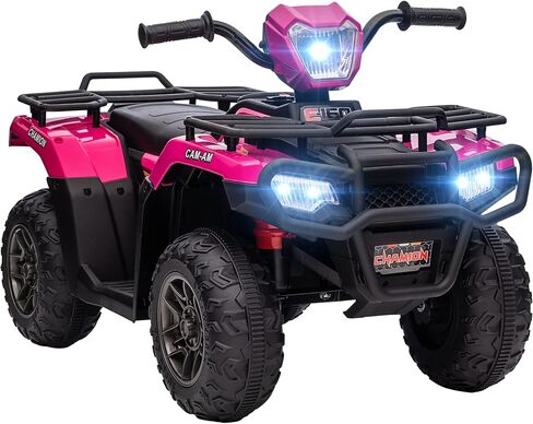 Aosom 12V Ride on ATV للأطفال، عربة أطفال كهربائية ذات 4 عجلات مع مصباح أمامي، موسيقى، MP3، إطارات مداس، رباعية للأطفال تعمل بالبطارية للأطفال الصغار، وردي in Kuwait