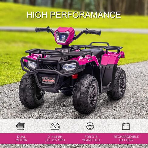 Aosom 12V Ride on ATV للأطفال، عربة أطفال كهربائية ذات 4 عجلات مع مصباح أمامي، موسيقى، MP3، إطارات مداس، رباعية للأطفال تعمل بالبطارية للأطفال الصغار، وردي in Kuwait